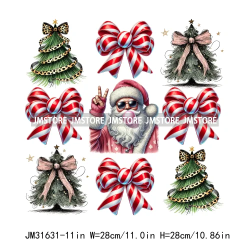 Tis The Season Blowing Bubble Santa Claus Coquette Bow Tree Christmas Iron On DTF Transfers Stickers Ready To Press For Hoodies