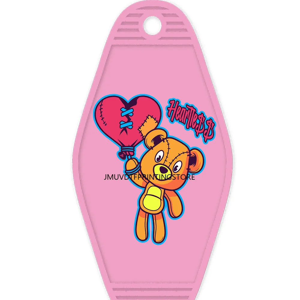 Self Made Bears High Quality WaterProof UV DTF Sticker For Motel Hotel Keychain Heartless Teddy Bear King Broken Heart