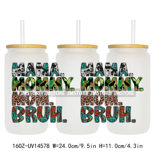 Howdy Western Mama Cowhide UV DTF Wraps Transfer Sticker Selfadhesive Waterproof High Quality For 16OZ Libbey Glass Can Tumbler