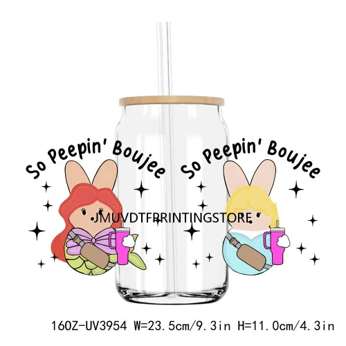 Cute Easter Bunny Cartoon UV DTF Sticker For 16OZ Libbey Glass Cup Can Wrap Transfer Sticker Custom Label DIY Logo Spring Flower