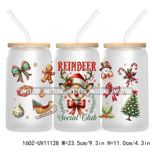 Just A Girl Who Loves Christmas UV DTF Cup Wrap For Libbey Glass Can Transfer Stickers Waterproof Custom Labels Tis The Season