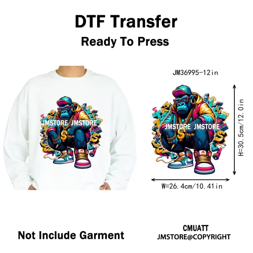 12in Graffiti Gangster Hip Hop Gorilla Life Is Better With Bulldog Iron on DTF Heat Transfer Sticker Ready to Press for Hoodies
