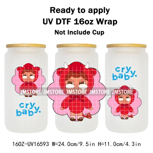 Floral Monsters Cartoon Characters UV DTF Wraps Transfer Stickers Waterproof Logo High Quality For 16OZ Libbey Glass Can Tumbler