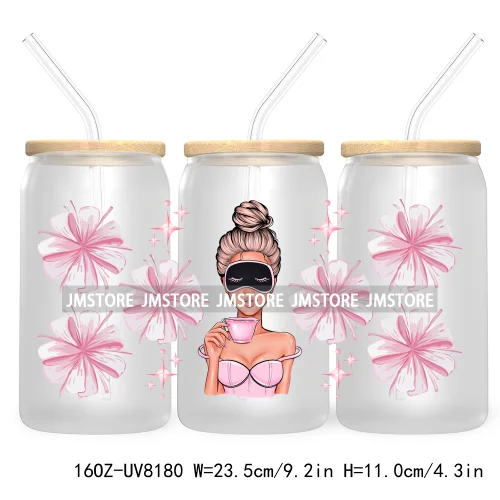 Iced Coffee Girly 16OZ UV DTF Cup Wrap Transfer Stickers Custom Labels Durable Waterproof Logo For Libbey Glass Can Coquette Bow