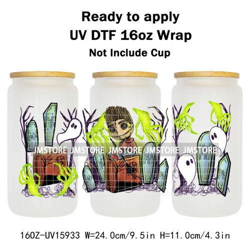 Halloween Girls Horror Movie Friends 16OZ UV DTF Cup Wrap Ready To Apply Waterproof Transfer Stickers For Libbey Glass Can Mugs
