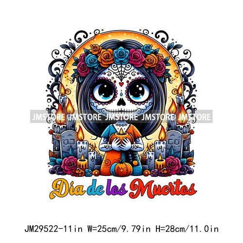 Dia De Los Muertos Mexicao Concha Ghost Cartoon Hispanic Halloween Iron On DTF Transfers Stickers Ready To Press For Clothing