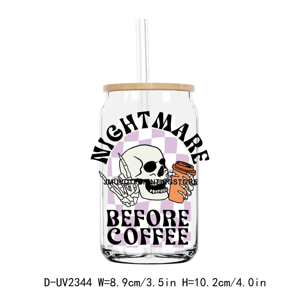 Skull Nightmare Before Coffee UV DTF Transfers Stickers Decals For Libbey Cold Cups Mugs Tumbler Waterproof DIY Craft