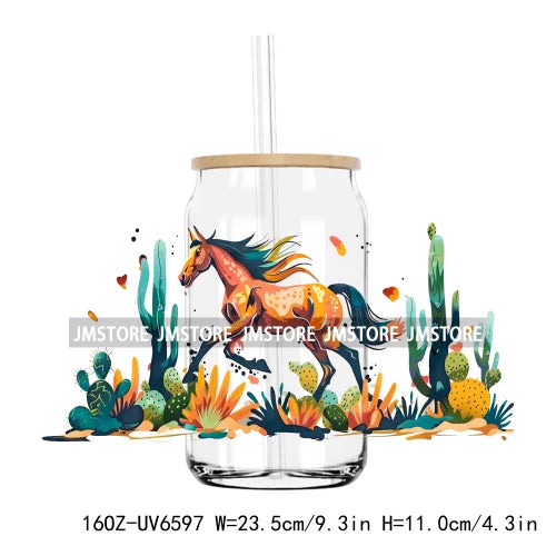 Western Desert Cactus Plants 16OZ UV DTF Cup Wrap Transfers Stickers Custom Labels Durable Waterproof Logo For Libbey Glass Can