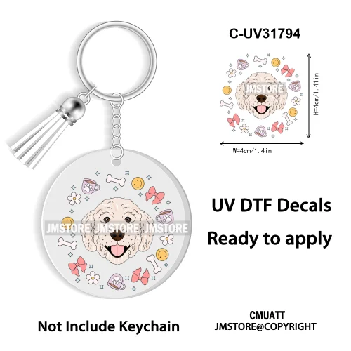 Dog Pet Mom Flower Bow Frame High Quality WaterProof Ready To Apply UV DTF Stickers For Round Circle Acrylic Keychain Keyring
