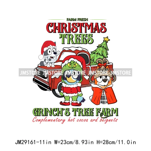 Cute Cartoon Blue Dog Family Character Merry Christmas Vibes Decals Iron On DTF Transfers Stickers Ready To Press For Sweatshirt