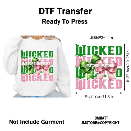 In My Witch Era Pink Goes With Green Coquette Bow Magic Broom Iron on DTF Washable Transfers Stickers Ready to Press for Textile