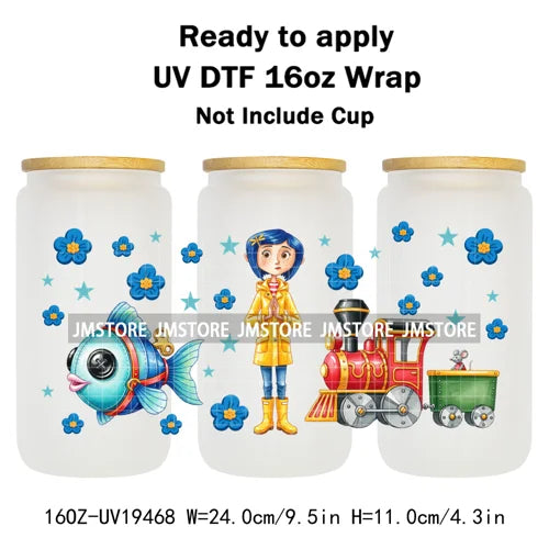 Horror Movie Witchy Girl Black Cat UV DTF Wraps Transfer Sticker Selfadhesive Waterproof High Quality For 16OZ Libbey Glass Can