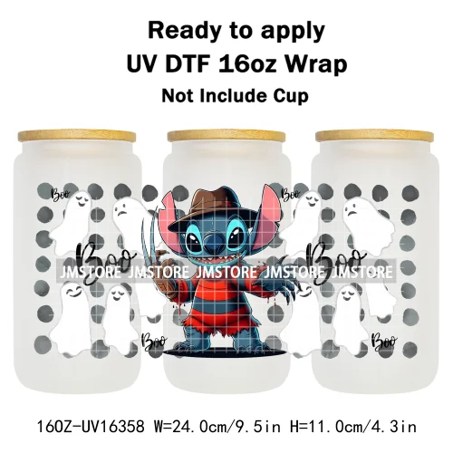 Horror Halloween Cartoon Killers 16OZ UV DTF Cup Wraps Ready To Apply Waterproof Transfer Stickers For Libbey Glass Can Tumbler