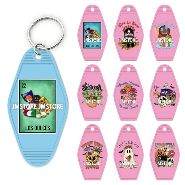 Mexican Conchas Ghost Spooky Halloween UV DTF Motel Keychain Wraps Ready To Apply Waterproof High Quality Hotel Keychain Decals