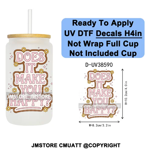 Bookish Positive Quotes Self Care UV DTF Transfer Stickers Decals Ready To Apply Waterproof For 16OZ Libbey Glass Can Tumbler