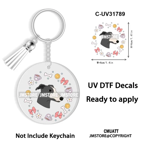 Dog Pet Mom Flower Bow Frame High Quality WaterProof Ready To Apply UV DTF Stickers For Round Circle Acrylic Keychain Keyring