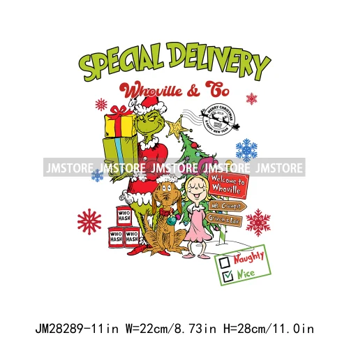 Special Delivery Characters Cartoon Santa Claus Christmas Gift Iron On DTF Transfers Stickers Ready To Press For Clothes