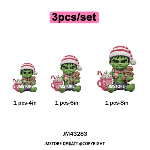 Faux Yarn Pink Hot Cocoa Cartoon Character Santa Cozy Christmas Iron on  DTF Transfers Stickers Ready to Press for T-shirts Bags