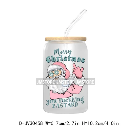 Coquette Christmas Bow Santa Claus UV DTF Transfer Stickers Decals For Libbey Cold Cups Mugs Tumbler High Quality Howdy Season