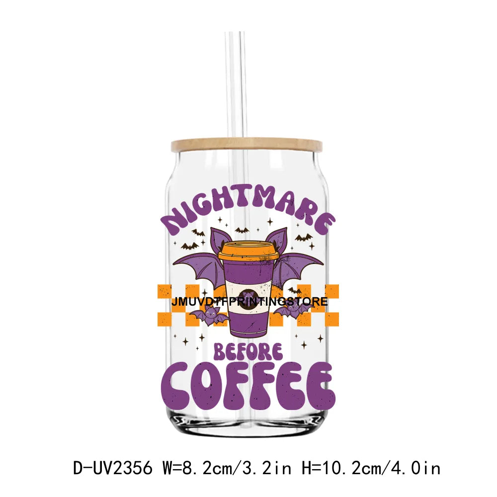 Retro Nightmare Before Coffee UV DTF Transfers Stickers Decals For Libbey Cold Cups Mugs Tumbler Waterproof DIY Craft