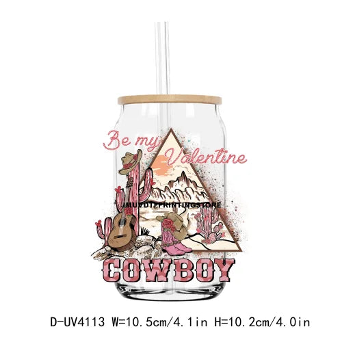 Love Cowboy Western Valentine Vibe 16OZ UV DTF Cup Wrap Transfers Stickers Custom Label DIY Waterproof Logo For Libbey Glass Can