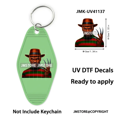 Black Dad Halloween Horror Villain UV DTF Motel Keychain Decal Ready To Ship Durable Transfer Stickers Prints For Hotel Keychain
