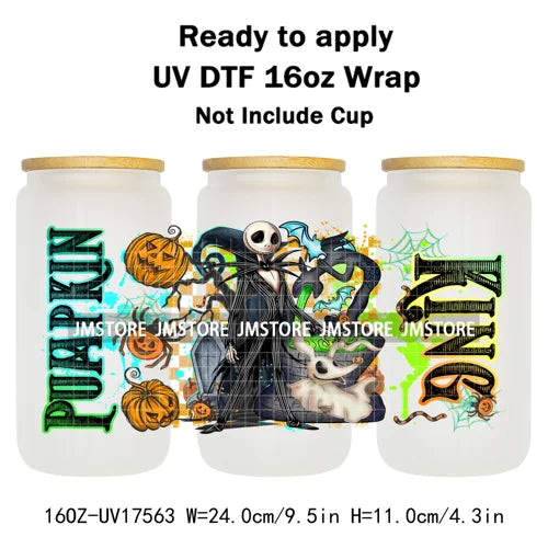 Movies Characters Horror Halloween Cartoon 16OZ UV DTF Cup Wraps Ready To Apply Waterproof Transfer Sticker For Libbey Glass Can