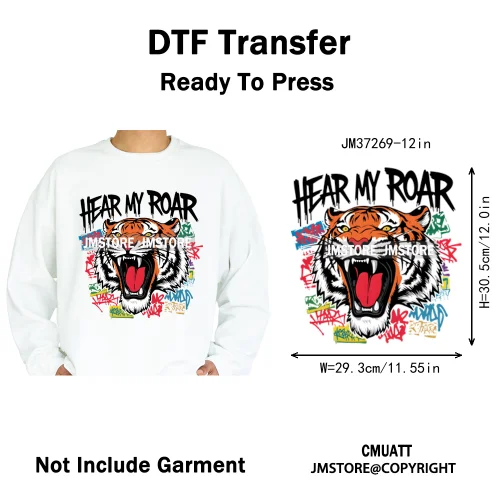 12in Graffiti Streetwear Beasts Cartoon Animals Hip Hop Quotes Iron on DTF Heat Transfers Stickers Ready to Press for Hoodies