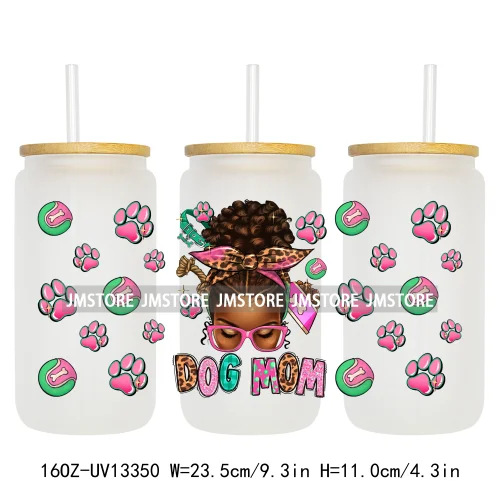 Pet Puppy Dog Paws Flowers Cat Mom Dogs Mama 16OZ UV Cup Wrap DTF Transfer Stickers Waterproof For Libbey Glass Can Cups Tumbler