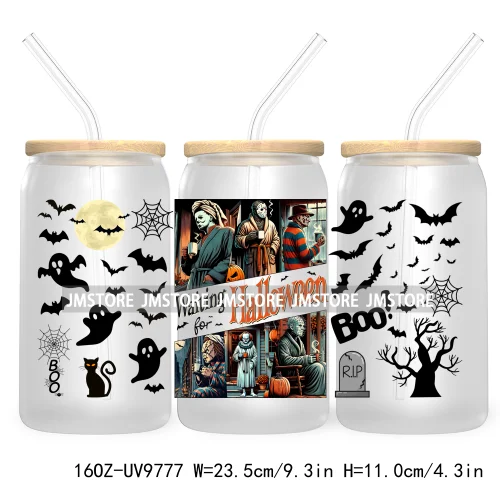 There's Some Horrors In This House UV DTF Sticker For 16OZ Libbey Glass Cup Wrap Transfer Stickers Custom Labels Boo Halloween