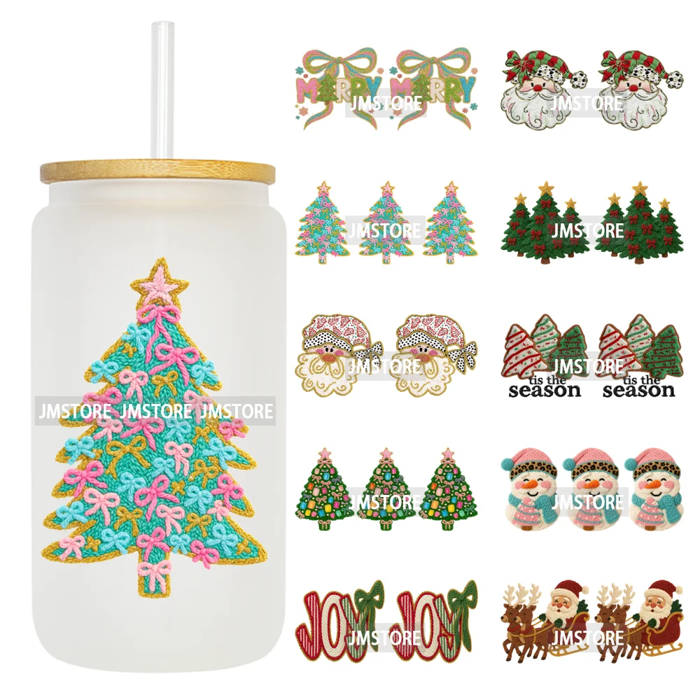 Faux Yarn Christmas Santa Claus Tree UV DTF Stickers Ready To Apply Cup Wrap Custom Labels DIY Craft For Libbey Glass Can Mugs
