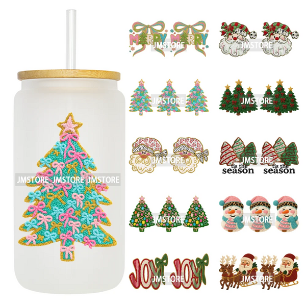 Faux Yarn Christmas Santa Claus Tree UV DTF Stickers Ready To Apply Cup Wrap Custom Labels DIY Craft For Libbey Glass Can Mugs