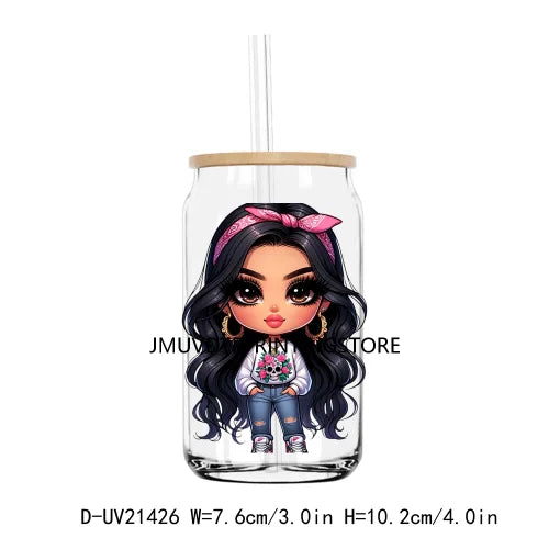 Chibi Cute Chicana Woman UV DTF Transfers Stickers Decals For Libbey Cold Cups Mugs Tumbler Waterproof DIY Logo Mexican Girls