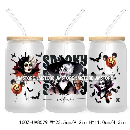 Spooky Vibes Halloween Princess 16OZ UV DTF Cup Wrap Transfer Stickers Custom Label Durable Waterproof Logo For Libbey Glass Can