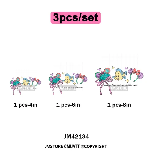Colorful Mouse Headbands Cartoon Animal Princess Character Iron on DTF Washable Transfers Stickers Ready to Press for Clothes