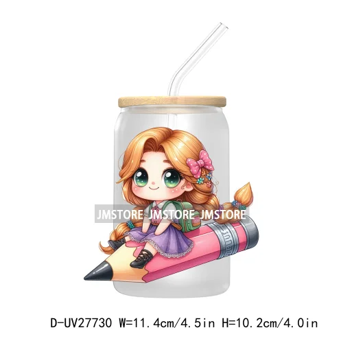 Cartoon Princess Back To School UV DTF Transfer Stickers Decals For Libbey Cold Cups Mugs Tumbler First Day Of School Students