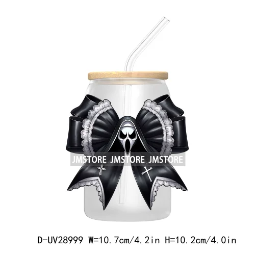 Just Waiting For Halloween UV DTF Transfer Stickers Decals For Libbey Cold Cups Mugs Tumbler Waterproof Craft Horror Killers Bow