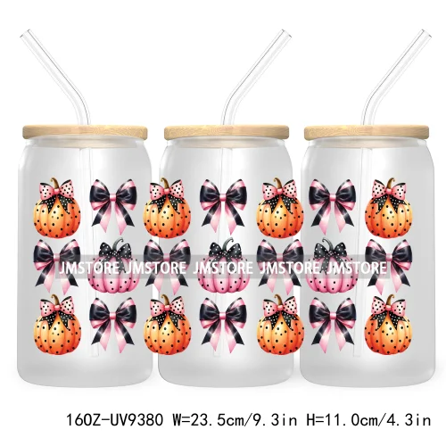 Coquette Pumpkin Autumn 16OZ UV DTF Cup Wrap Transfer Stickers Custom Waterproof Label For Libbey Glass Can Cute Ghost Halloween