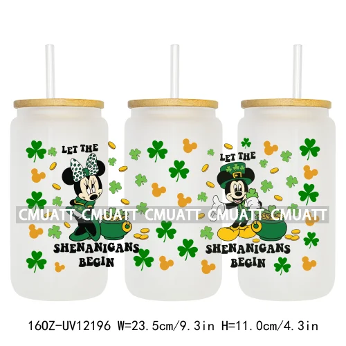 Cartoon St Patricks' Day Lucky Shamrock Animals 16OZ UV DTF Cup Wrap Sticker Custom Label Waterproof Logo For Libbey Glass Can