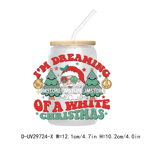 Tis the Season Santa Claus UV DTF Transfer Stickers Decals For Libbey Cold Cups Mugs Tumbler Waterproof Merry Christmas Vibes