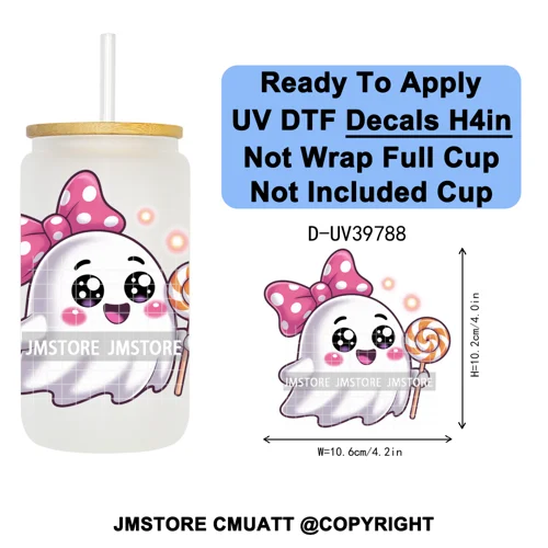 Cute Halloween Witch Ghost Sweet Boo UV DTF Decals Ready To Apply Waterproof Transfer Stickers Prints For 16OZ Libbey Glass Can