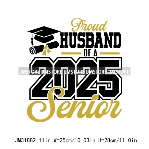 High School Graduation Proud Mom Of Senior 2025 Letters Iron On DTF Heat Transfers Stickers Ready To Press For T-shirts Bags