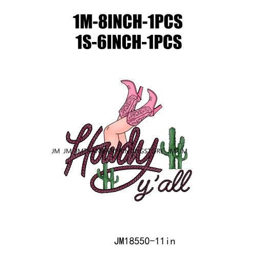 Pink Love Howdy Honey Valentine's Day Printing Designs Iron On Western Cowgirl Boat Hat DTF Transfers Stickers For T-Shirts Bag