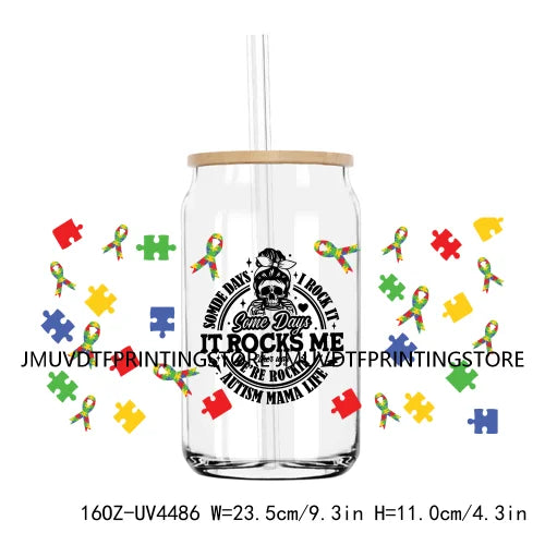 In My Autism Mom Era 16OZ UV DTF Cup Wrap Transfers Stickers Custom Labels Waterproof Logo For Libbey Glass Can Awareness Month