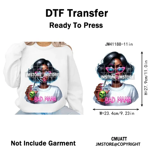 Horror Halloween Character Afro Coffee Killer Bad Mama Club Iron on Washable DTF Transfers Stickers Ready to Press for Clothing