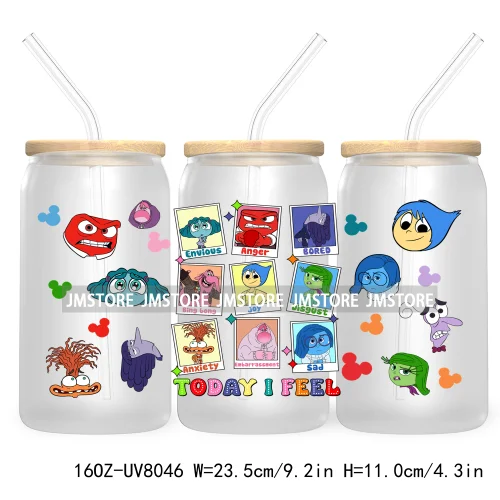 It's Okay To Feel All The Feels UV DTF Cup Wrap For 16OZ Glass Cup Can Transfer Stickers Custom Label Logo Inside Out Characters