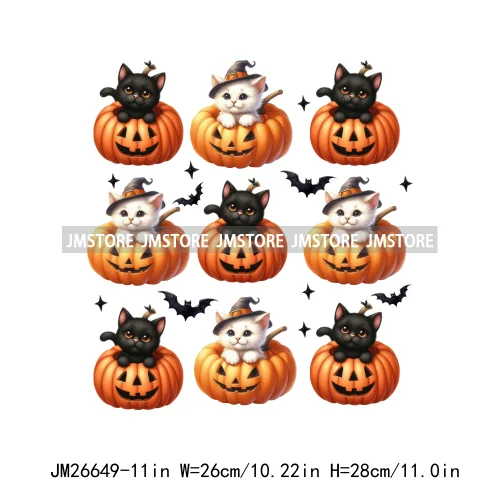 Fashion Halloween Pumpkin Coquette Bow Spooky Vibes Washable Printing DTF Iron On Heat Press Transfer Stickers For Clothing Bags