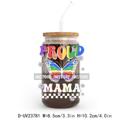 Retro Rainbow Butterfly Pride UV DTF Transfer Stickers Decals For Libbey Cold Cups Mug Tumbler Custom Waterproof Logo Proud Mama