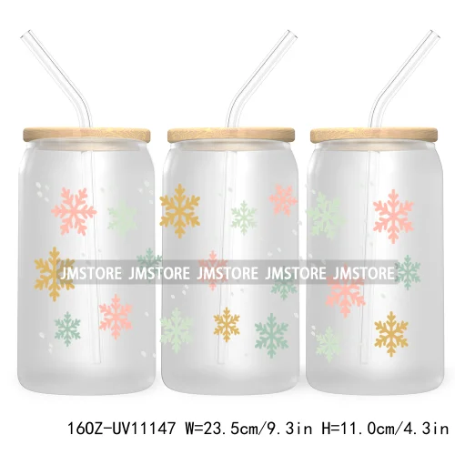 Gingerbread Coquette Bow Christmas Tree 16OZ UV DTF Cup Wrap Waterproof Transfer Stickers For Libbey Glass Can Candy Cane Bow