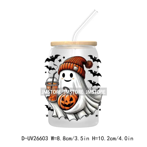 Cute Ghost Spooky Halloween UV DTF Transfer Stickers Decals For Libbey Cold Cups Mugs Tumbler Waterproof DIY Custom Logo Labels